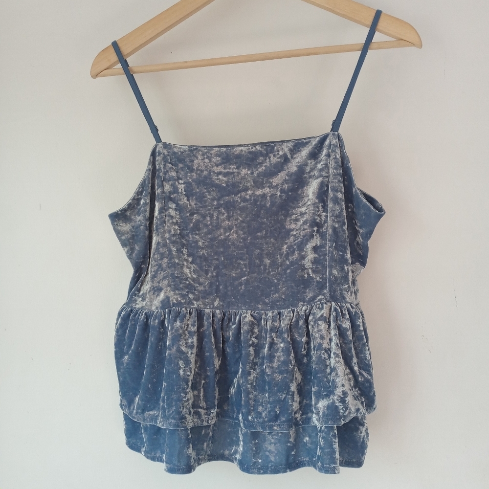 American Eagle L Velvet Ruffle Top
